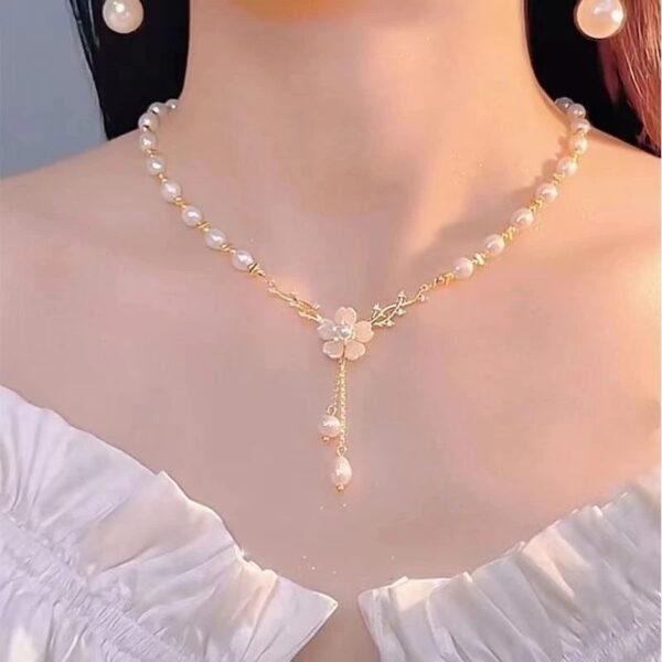 สร้อยคอโซ่สั้นจี้ไข่มุกสไตล์ญี่ปุ่น