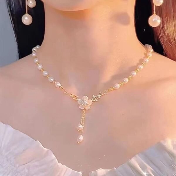 สร้อยคอโซ่สั้นจี้ไข่มุกสไตล์ญี่ปุ่น - Image 3