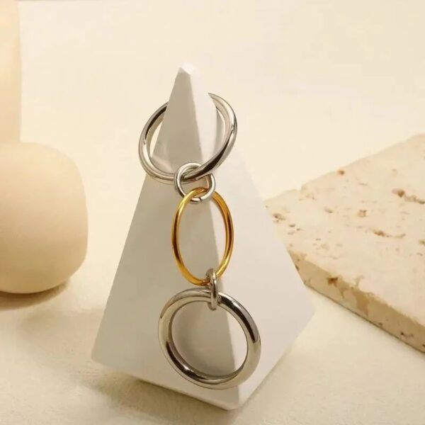 Two-tone Three Circle Cross Stainless Steel Finger Ring - Image 2