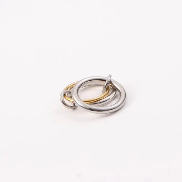 Two-tone Three Circle Cross Stainless Steel Finger Ring - Image 3