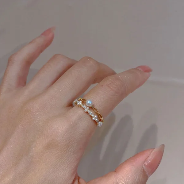 แหวนผู้หญิง2 ชิ้น/เซ็ต Twist Pearl