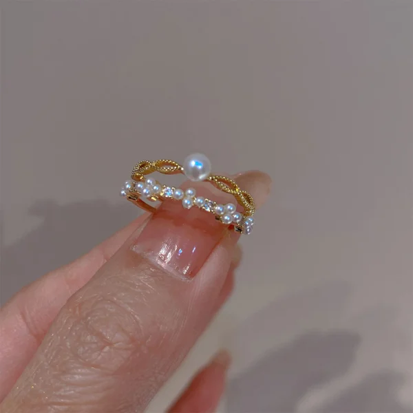 แหวนผู้หญิง2 ชิ้น/เซ็ต Twist Pearl - Image 2