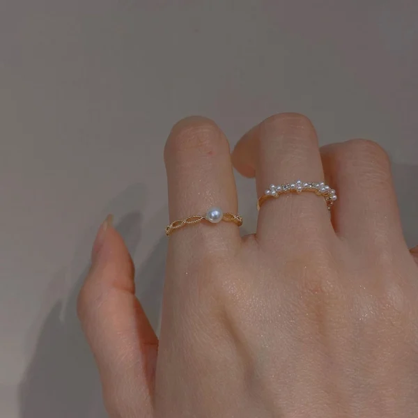 แหวนผู้หญิง2 ชิ้น/เซ็ต Twist Pearl - Image 3